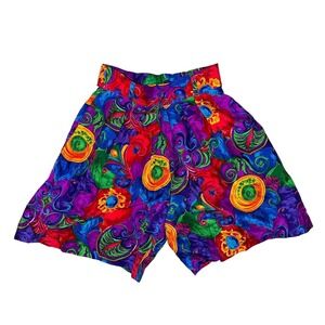 Z2 Vintage Pat Argenti 100% Silk Shorts Baggy Floral Bright 80s Small Women's